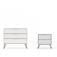 Manhattan Comfort 104GMC3 Rockefeller Mic Century- Modern Dresser and Nightstand with Drawers- Set of 2 in Off White and Nature